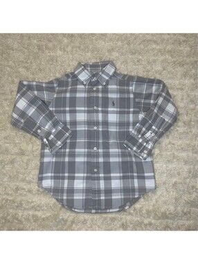 Ralph Lauren grey white plaid button-down long sleeve shirt 4/4T preppy classic